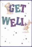 A burst of cheerful, childlike optimism defines this get well card, its playful energy brightening even the cloudiest day in Harpenden. Two adorable characters, a teddy bear and a puppy, seem to leap from the page, their friendly faces full of hope and affection as they joyfully steady the bold, colourful 'Get Well' message. Purples and teals in the lettering bounce off a soft ivory background, giving the design a gentle vibrancy that uplifts the spirit like fresh blooms from a nearby florist. Scattered stars glimmer in blues and violets, creating a fairytale shimmer that catches the eye, much like the twinkle of morning dew on the grass behind Lydekker Park. The fluffy textures of the bear and pup are so finely drawn, you can almost sense their calming embrace; there is comfort here for all ages. Whether sent as a gesture of community support or tucked beside flowers on a loved one's doorstep, this card's illustrated scene is more than a simple message-it's a heartfelt expression of Harpenden care, crafted to deliver warmth, kindness, and encouragement to anyone on the mend.